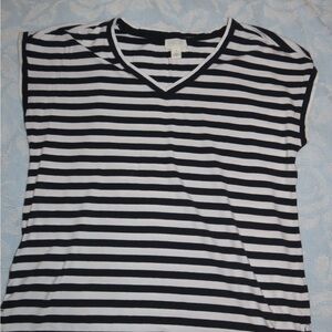 Caslon Black and White Striped Short Sleeve Tee
